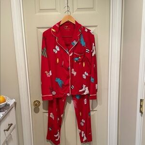 NWT Kate Spade Red Pajama Set with Playful Prints, Size Med